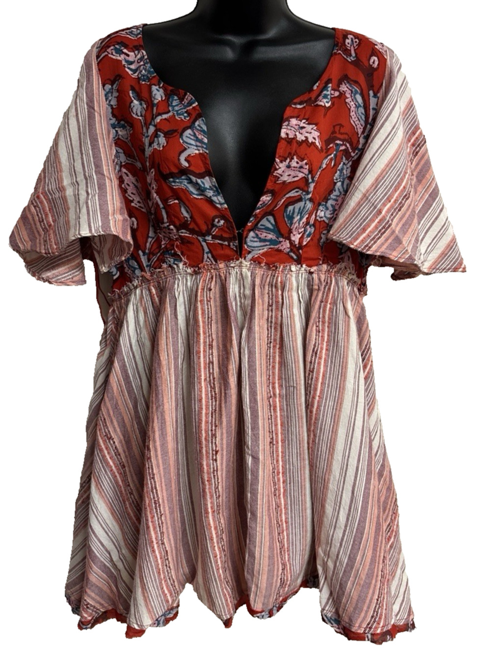 Free People Under The Sun Tunic Dress Floral Striped Red Rome Size Small New